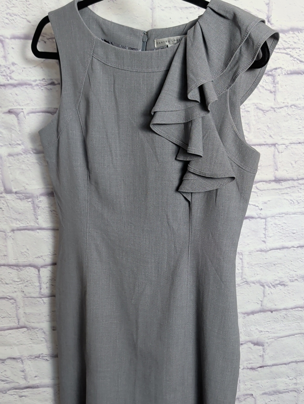 Sandra Darren Heathered Gray Midi Ruffle Sheath Dress - Size 10